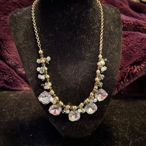 Elegant Gold blue and Silver Beaded Necklace Vintage Ann Taylor